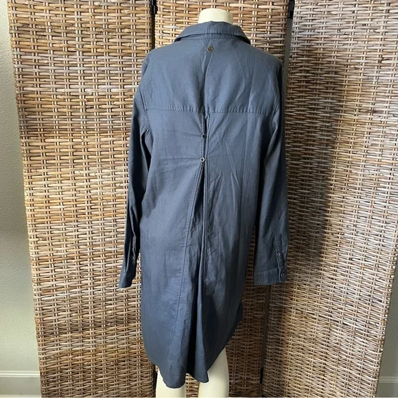 Prana Yarrow Organic Cotton Casual Button Down Shirt Dress Blue XL NWT - Picture 3 of 16